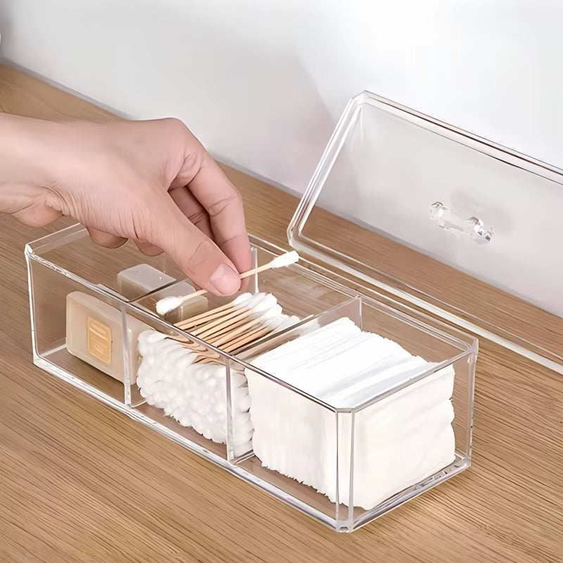 1Pc Cosmetics Storage Box, Minimalist Clear 3 Grids Cosmetics Container for Home, for Bathroom Collection, Bedroom Collection,