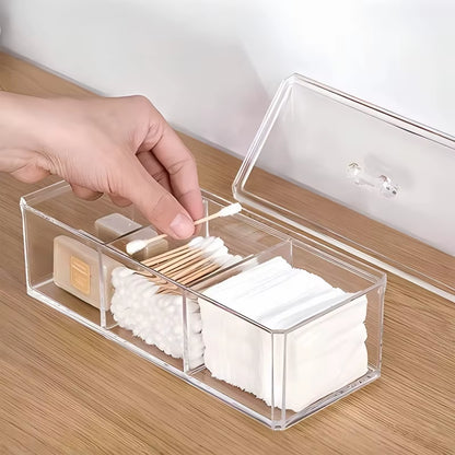 1Pc Cosmetics Storage Box, Minimalist Clear 3 Grids Cosmetics Container for Home, for Bathroom Collection, Bedroom Collection,
