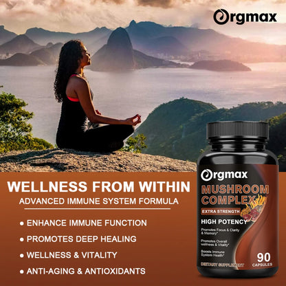 10 Blend Mushroom Complex Capsules 2760Mg for Energy & Immune Support, Dietary Supplements Promote Mental Clarity & Focus, 90 Capsules