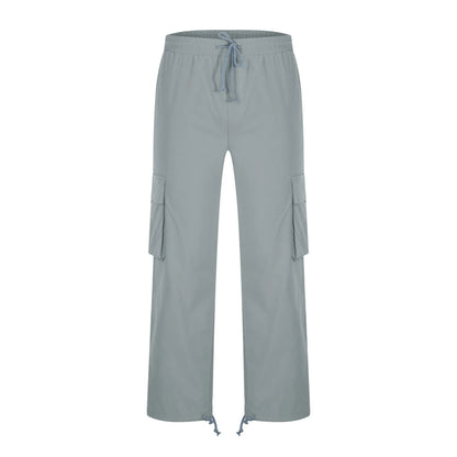 Trousers Full Length Pants for Men Solid 2025 Casual Multiple Pockets Outdoor Straight Type Fitness Pants Cargo Pants Trousers Gray