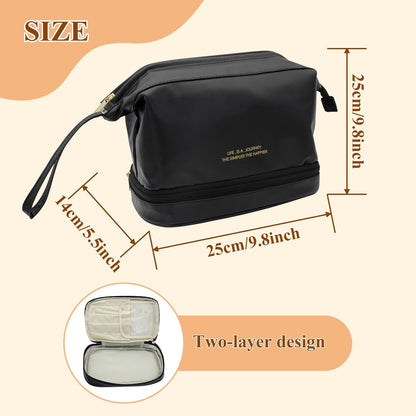 Cosmetic Bag, Waterproof Makeup Travel Bag Travel Toiletry Bag for Women with Handle, High-Capacity Travel Makeup Bag Organizer with Handle (Beige)