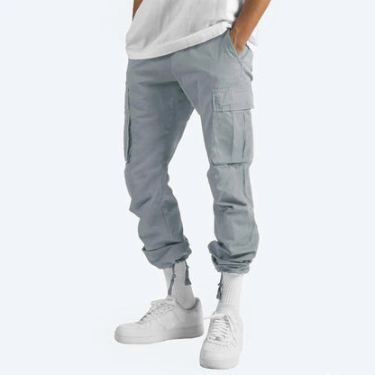 Trousers Full Length Pants for Men Solid 2025 Casual Multiple Pockets Outdoor Straight Type Fitness Pants Cargo Pants Trousers Gray
