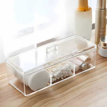 1Pc Cosmetics Storage Box, Minimalist Clear 3 Grids Cosmetics Container for Home, for Bathroom Collection, Bedroom Collection,