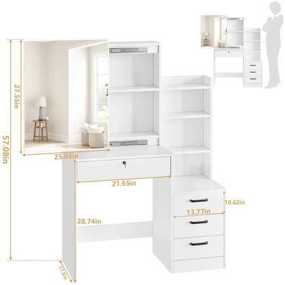 Vanity Table Stylish Aesthetic Durable with Sliding Mirror White