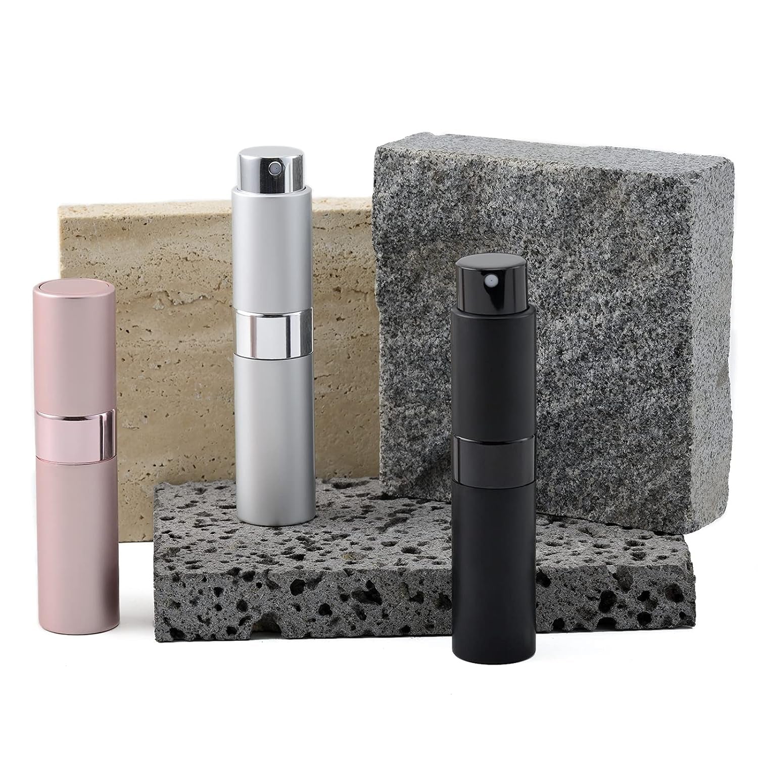 8ML Atomizer Perfume Spray Bottle for Travel (3 PCS) Empty Cologne Dispenser, Portable Sprayer for Men and Women (Black, Silver, Pink)