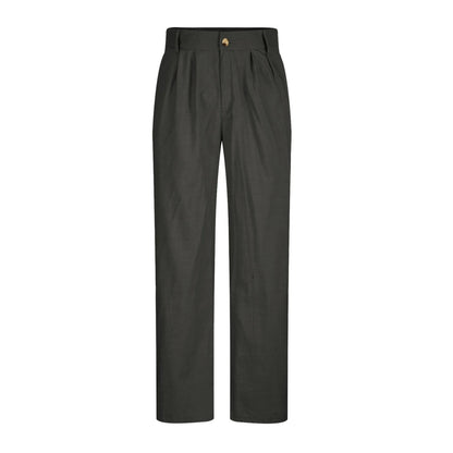 Cotton Linen Pants for Men Pleated Front Trouser Straight Leg Suit Trousers Solid Color Office Trouser Lightweight Linen Pant