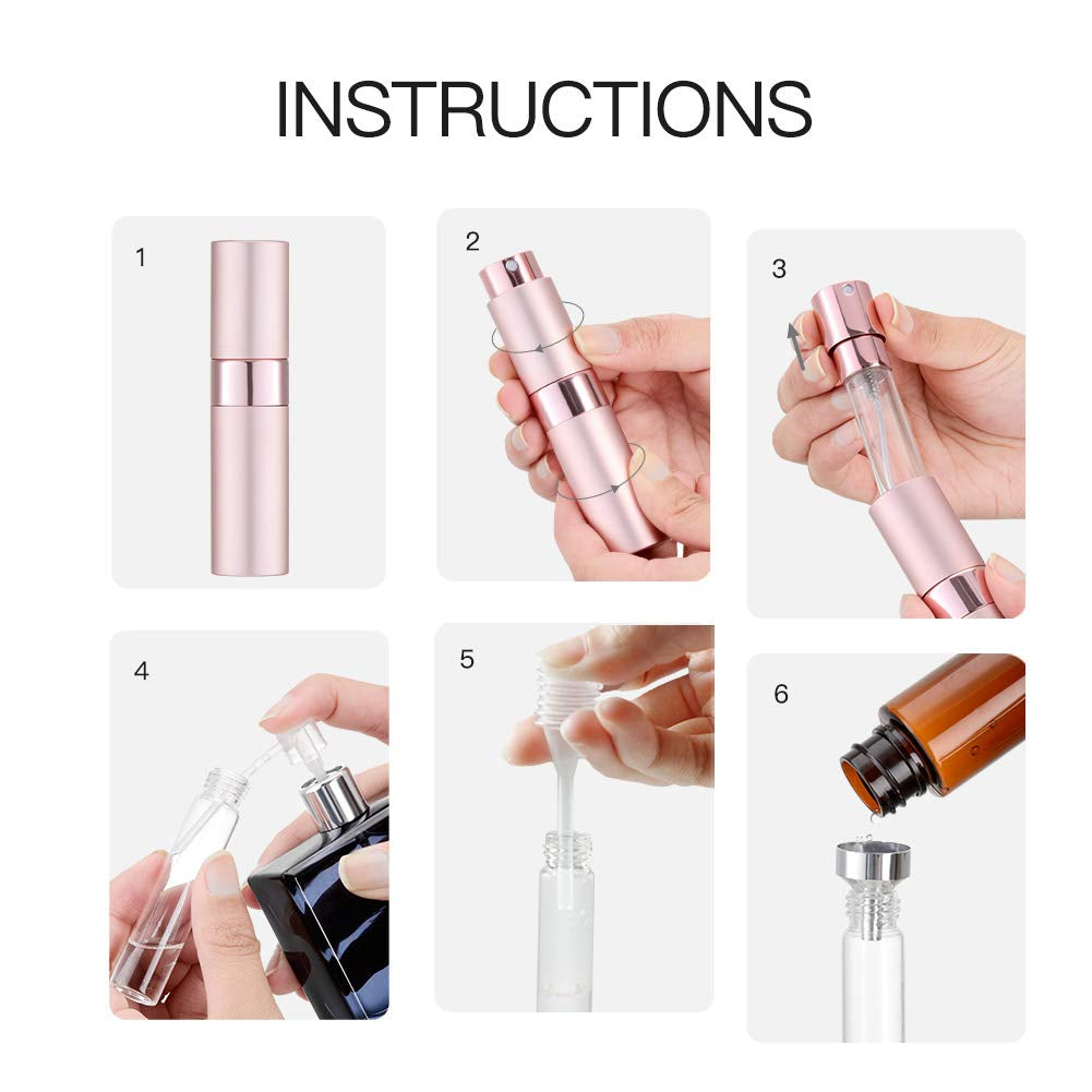 8ML Atomizer Perfume Spray Bottle for Travel (3 PCS) Empty Cologne Dispenser, Portable Sprayer for Men and Women (Black, Silver, Pink)