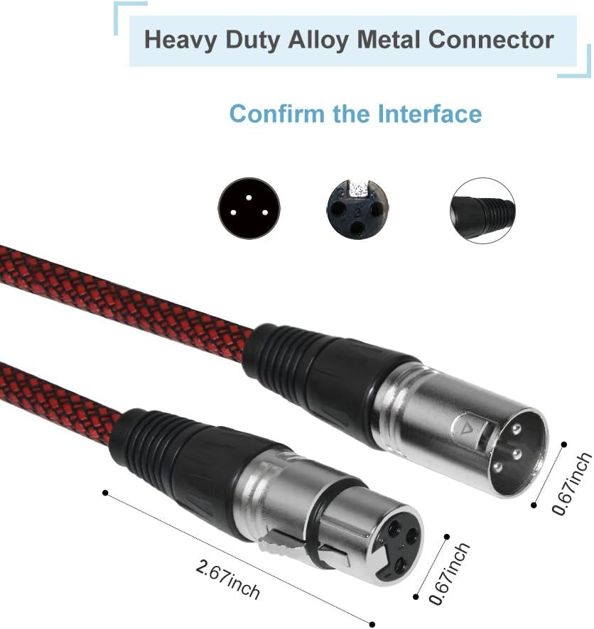 XLR Cable 100Ft Male to Female, Microphone 3 Pin Nylon Braided Balanced Mic DMX Patch Cord with Oxygen-Free Copper Conductors