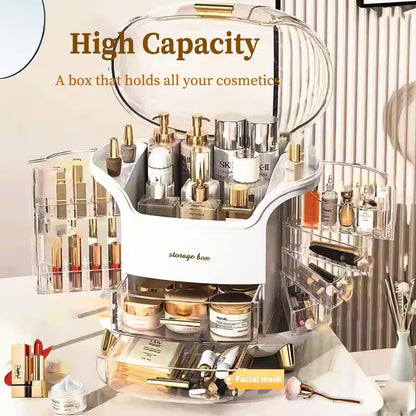 Makeup and Cosmetics Organizer with Drawers Waterproof Dustproof Cover Perfect for Your Countertop or Bedroom in White