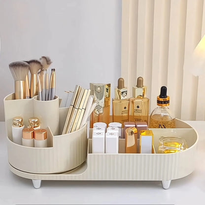 Makeup Organizer, Dresser Rotating Cosmetic Organizer with Brush, Holder for Perfume Jewelry Lipstick Makeup Skin Care Organizer, Ivory