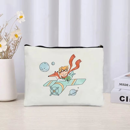 Cartoon Little Prince and Fox Makeup Bag Eco Canvas Women Travel Cosmetic Organizer Toilet Pouch Side Bag for Ladies Cute Purse