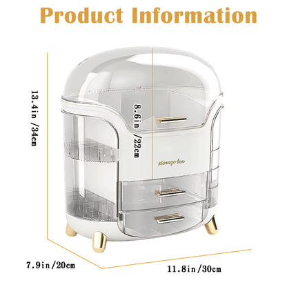 Makeup Organizer and Storage, Cosmetics Organizer Box for Countertop with Lid & Drawers, Cosmetics Skincare Organizers Box With