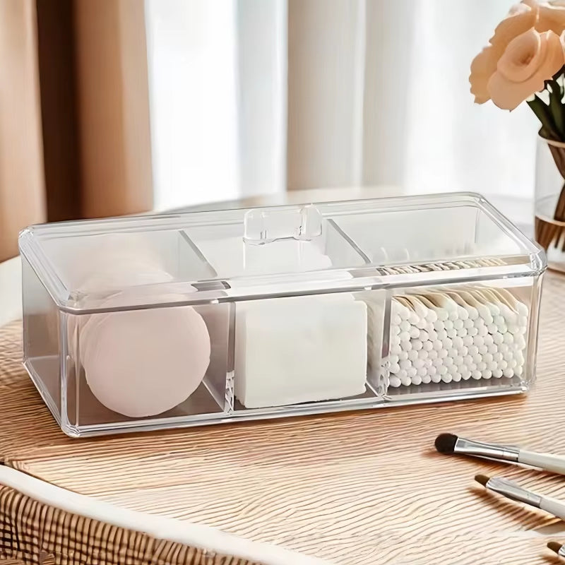 1Pc Cosmetics Storage Box, Minimalist Clear 3 Grids Cosmetics Container for Home, for Bathroom Collection, Bedroom Collection,