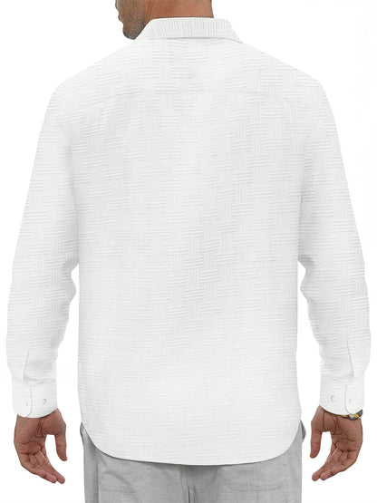 Button down Mens Shirts Long Sleeve Shirts for Men Solid Texturet-Shirts