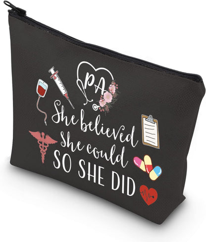 Physician Assistant Gift She Believed She Could so She Did 2023 Nurse Graduation Gift Makeup Bag (Blk-She Believed PA)