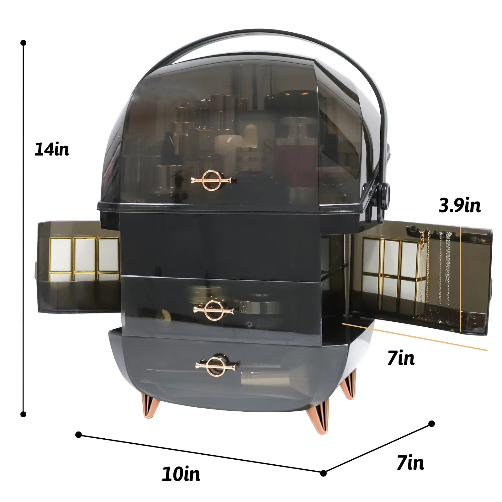 Makeup Organizer for Vanity, Portable Skincare Organizers with Lid and Drawers, Makeup Storage & Cosmetic Display Case for Count