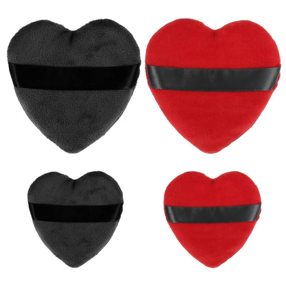 4 Pcs Loose Powder Puff, Face Soft Heart Shape Puff Blender Beauty Makeup Tool Short Plush, Black Red