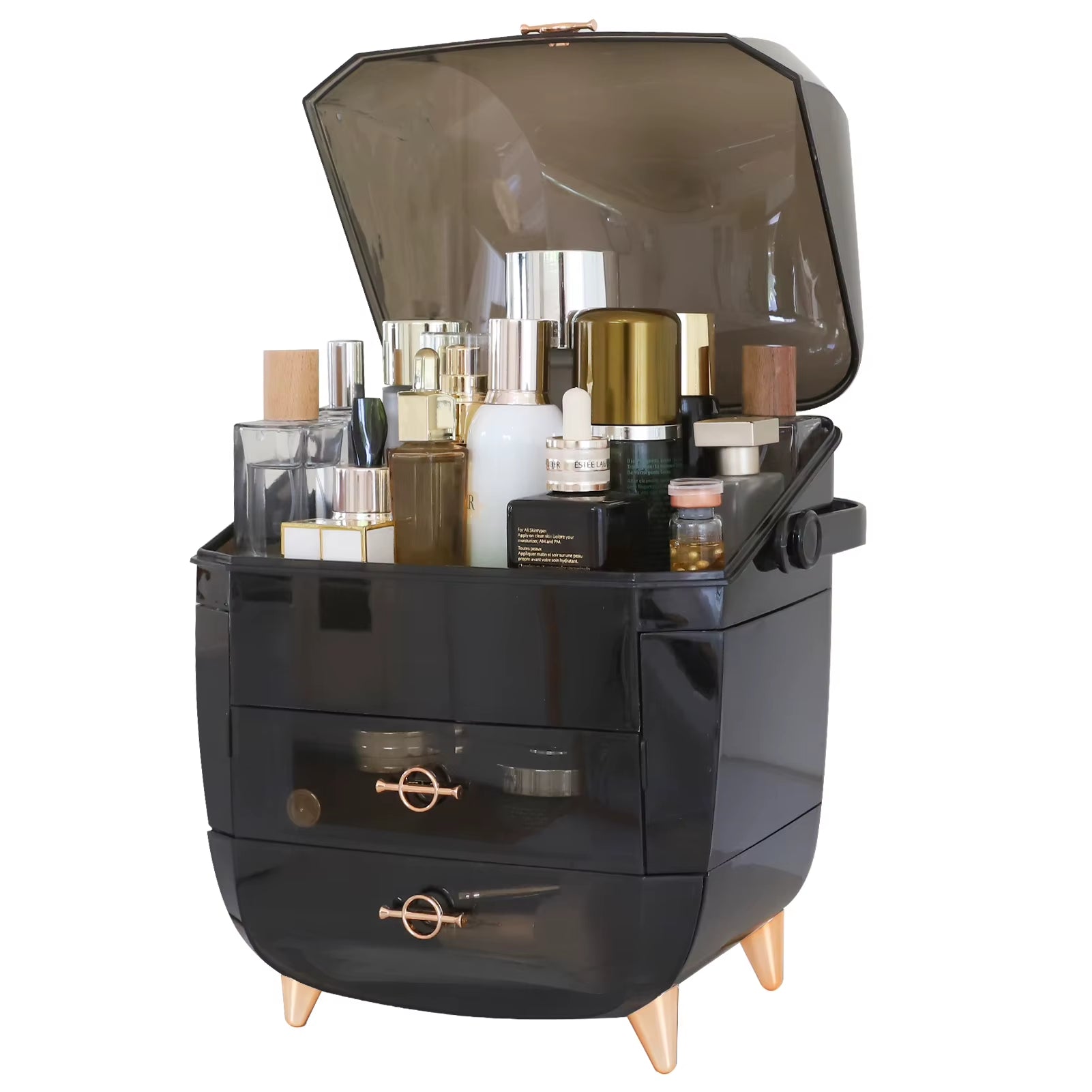 Makeup Organizer for Vanity, Portable Skincare Organizers with Lid and Drawers, Makeup Storage & Cosmetic Display Case for Count