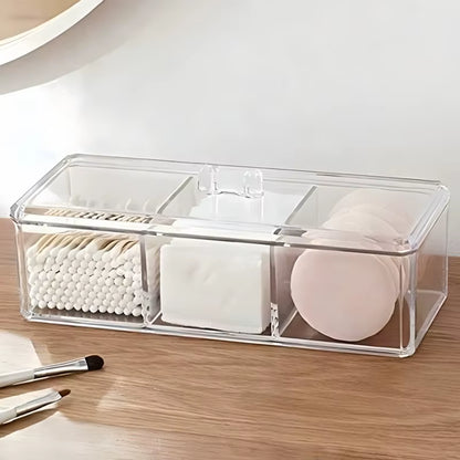 1Pc Cosmetics Storage Box, Minimalist Clear 3 Grids Cosmetics Container for Home, for Bathroom Collection, Bedroom Collection,