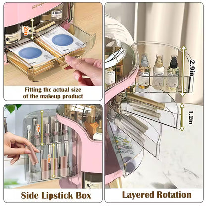 Makeup and Cosmetics Organizer with Drawers Waterproof Dustproof Cover Perfect for Your Countertop or Bedroom in Pink