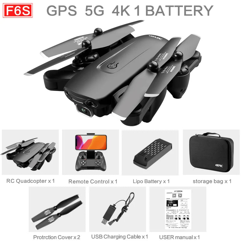 F6 GPS Drone 4K Camera HD FPV Drones with Follow Me Wifi Optical Flow Foldable RC Quadcopter Professional Dron Toys