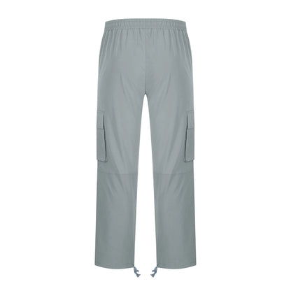 Trousers Full Length Pants for Men Solid 2025 Casual Multiple Pockets Outdoor Straight Type Fitness Pants Cargo Pants Trousers Gray