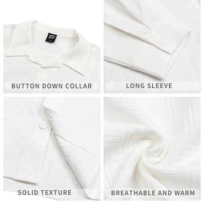 Button down Mens Shirts Long Sleeve Shirts for Men Solid Texturet-Shirts