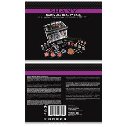 Carry All Trunk Makeup Train Case with Re-Usable Aluminum Beauty Storage Organizer Case. Make up Set with Eye Palettes, Blushes,Face Powders, Manicure, Pedicure and Cosmetics Brushes. GIFT SET