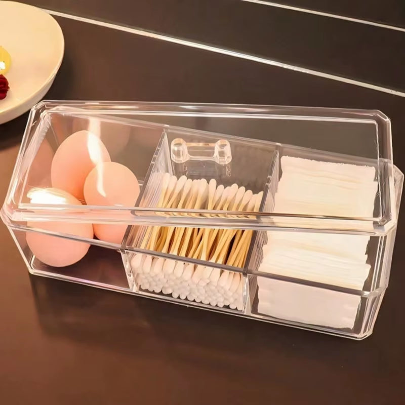 1Pc Cosmetics Storage Box, Minimalist Clear 3 Grids Cosmetics Container for Home, for Bathroom Collection, Bedroom Collection,