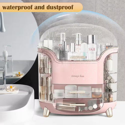 Makeup and Cosmetics Organizer with Drawers Waterproof Dustproof Cover Perfect for Your Countertop or Bedroom in Pink