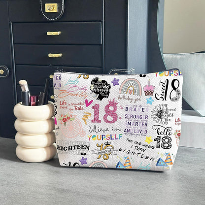 Happy 18Th Birthday Gift Official Adulthood 18 Birthday Hello 18 Canvas Zipper Pouch Bag (18 Birthday)