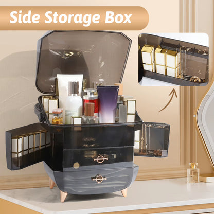 Makeup Organizer for Vanity, Portable Skincare Organizers with Lid and Drawers, Makeup Storage & Cosmetic Display Case for Count