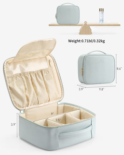 Makeup Bag, Travel Makeup Bags,Large Portable Make up Bag Organzier with Dividers and Handle Gifts for Women Girls,Traveler,Christmas,Wedding Blue